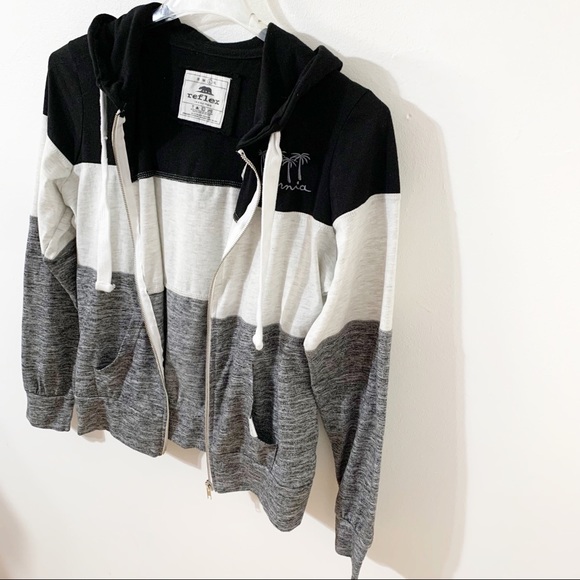 Reflex Front Zip Striped Long Sleeve Hoodie Drawstring California Embroidered - Picture 7 of 14